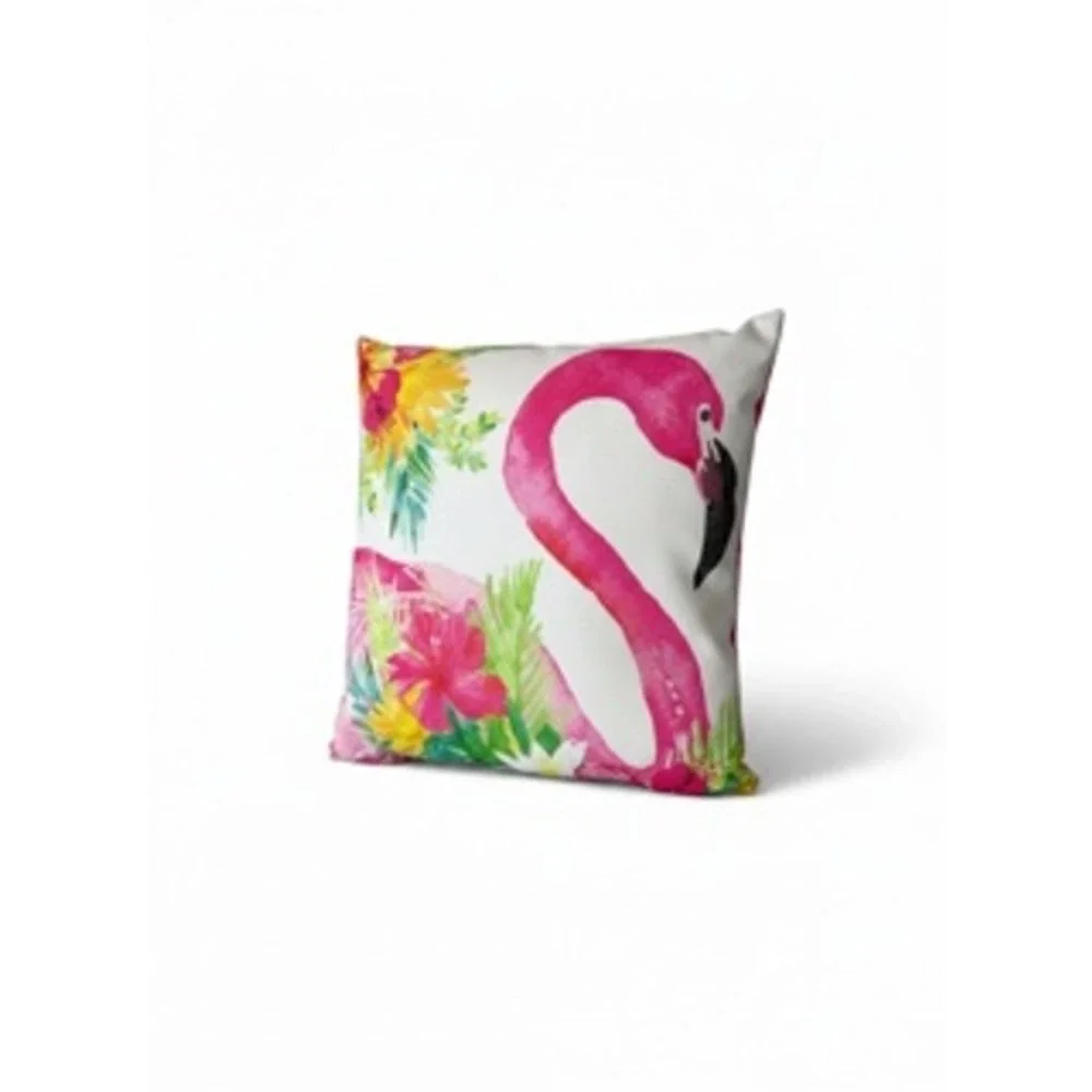 Tropical Flamingo Pink Hibiscus Floral Decorative Throw Pillow 18x18 Square